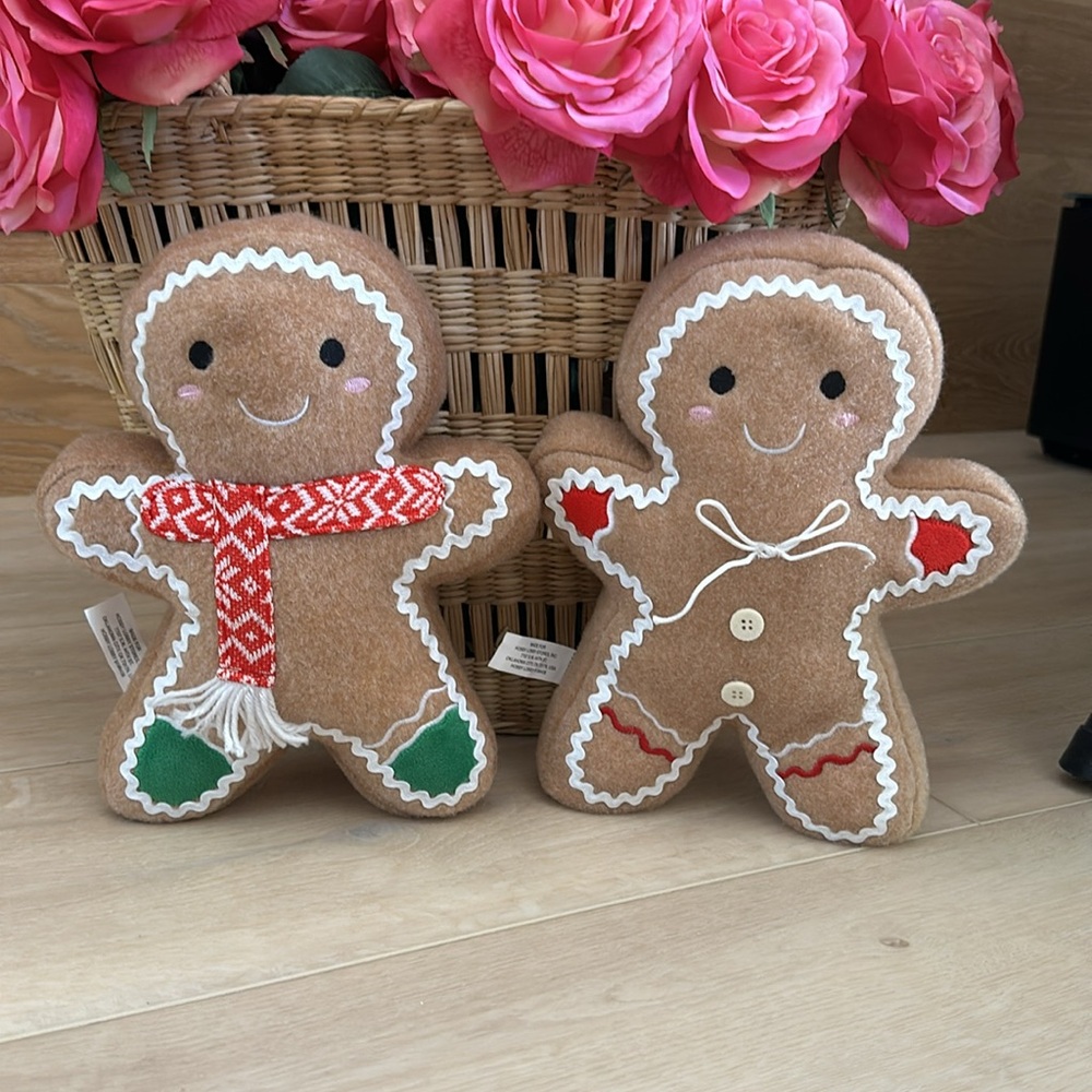 Christmas Holiday gingerbread man girl boy standing plush doll pillow 12"